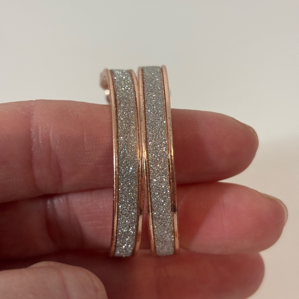 Rose Gold with Silver Glitter Stardust Hoop Earrings Casual Cocktail